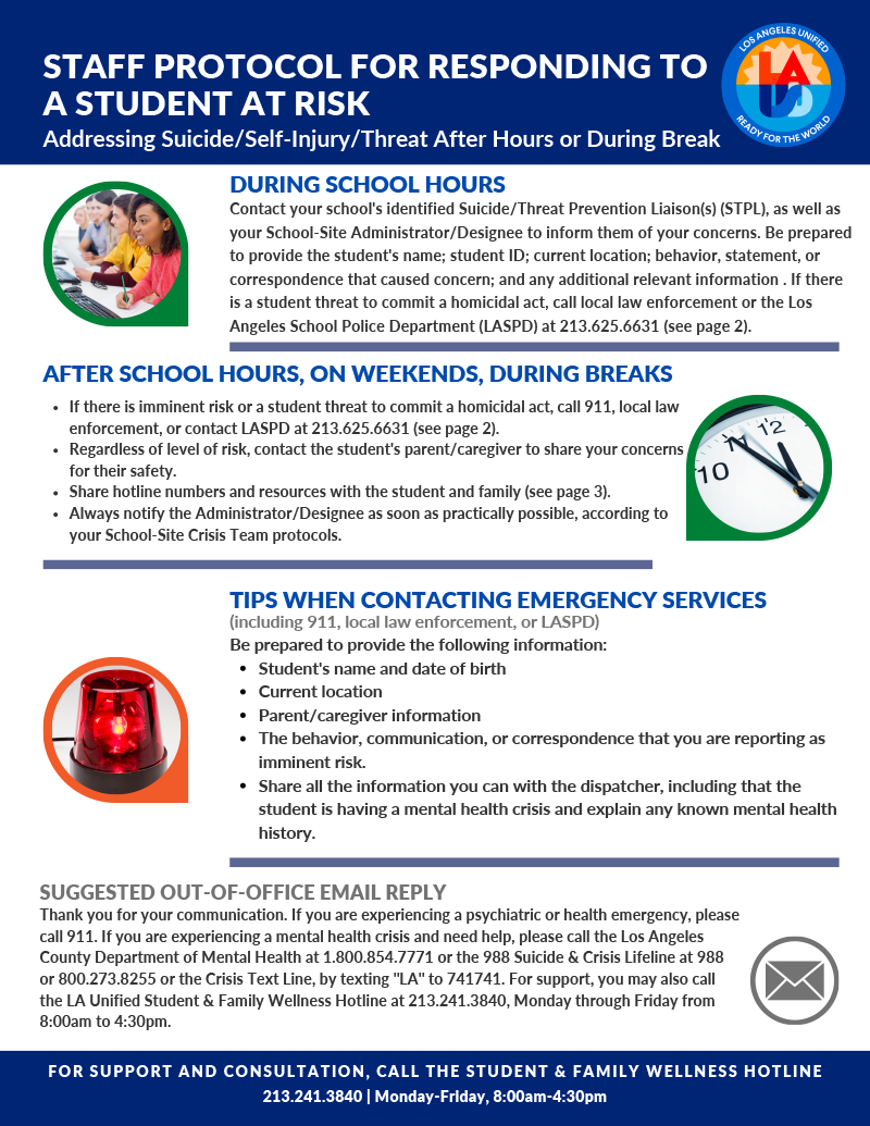 Staff Protocol for Responding to a Student at Risk - Flyer